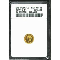 1849-C G$1 Closed Wreath--Cleaned--ANACS. Unc Details, Net AU55.