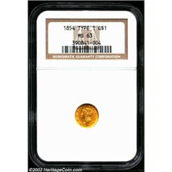 1854 G$1 Type One MS63 NGC.
