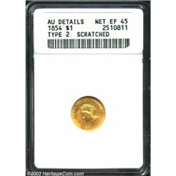 1854 G$1 Type Two--Scratched--ANACS. AU Details, Net XF45.