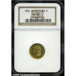 1834 $2 1/2 Classic AU58 NGC.