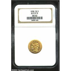 1836 $2 1/2 Block 8 MS62 NGC.