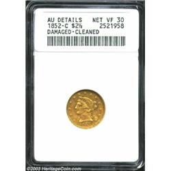 1852-C $2 1/2 --Damaged, Cleaned--ANACS. AU Details, Net VF30.