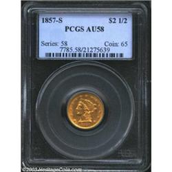 1857-S $2 1/2 AU58 PCGS.