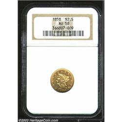1858 $2 1/2 AU58 NGC.
