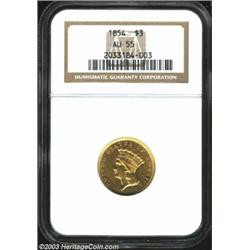 1854 $3 AU55 NGC.