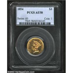 1854 $3 AU58 PCGS.