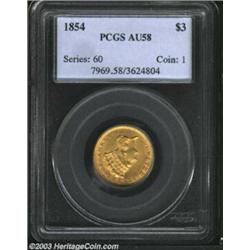 1854 $3 AU58 PCGS.