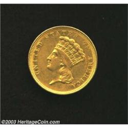 1854-O $3 AU50 Cleaned Uncertified.