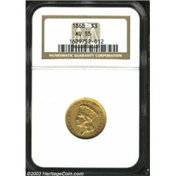 1868 $3 AU55 NGC.