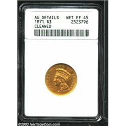 1871 $3 --Cleaned--ANACS. AU Details, Net XF45.