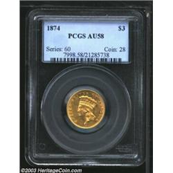 1874 $3 AU58 PCGS.