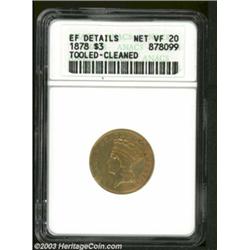 1878 $3 --Tooled, Cleaned--ANACS. XF Details, Net VF20.