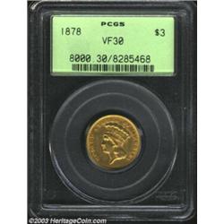 1878 $3 VF30 PCGS.