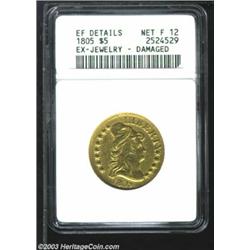 1805 $5 --Ex-Jewelry, Damaged--ANACS. XF Details, Net Fine 12.