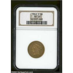 1843-O $5 Large Letters VF25 NGC.