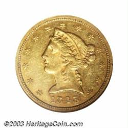 1843-O $5 Large Letters AU58 NGC.