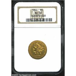 1844 $5 AU58 NGC.