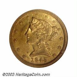 1845-O $5 AU55 NGC.