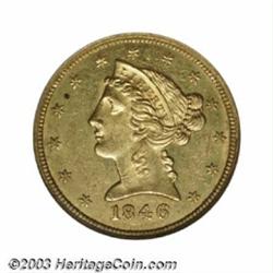 1846 $5 Small Date MS62 NGC. Ex: Bass.