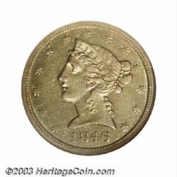 1846-O $5 AU50 NGC.