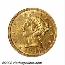 1847/7 $5 MS61 NGC.