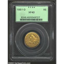 1851-D $5 XF40 PCGS.