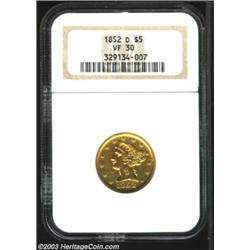 1852-D $5 VF30 NGC.