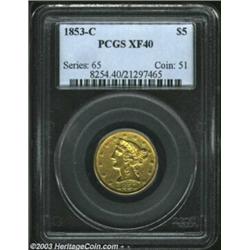 1853-C $5 XF40 PCGS.