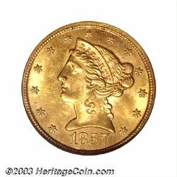 1857 $5 MS63 NGC.