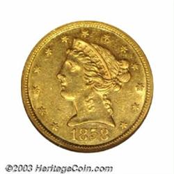 1858-C $5 AU58 NGC.