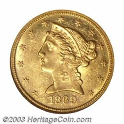1869 $5 MS61 NGC.
