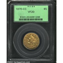 1870-CC $5 VF20 PCGS.