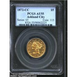 1872-CC $5 AU55 PCGS.