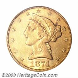 1874-CC $5 AU55 PCGS.
