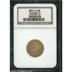 1874-S $5 XF45 NGC.