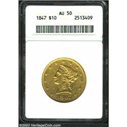 1847 $10 AU50 ANACS.