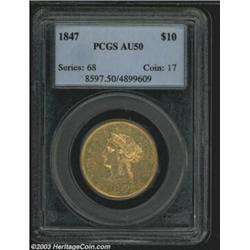 1847 $10 AU50 PCGS.