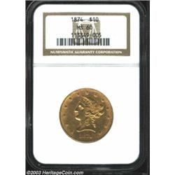 1874 $10 MS60 NGC.