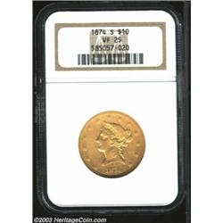 1874-S $10 VF25 NGC.