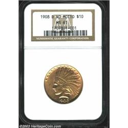 1908-D $10 No Motto MS61 NGC.