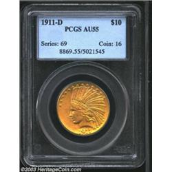 1911-D $10 AU55 PCGS.