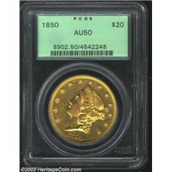 1850 $20 AU50 PCGS.
