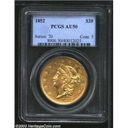 1852 $20 AU50 PCGS.