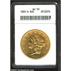 1855-S $20 AU50 ANACS.