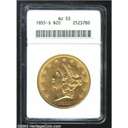 1855-S $20 AU53 ANACS.