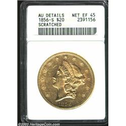 1856-S $20 --Scratched--ANACS. AU Details, Net XF45.