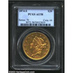 1874-S $20 AU58 PCGS.