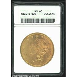 1874-S $20 MS60 ANACS.