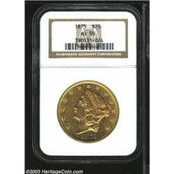 1875 $20 AU58 NGC.