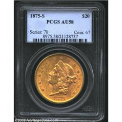 1875-S $20 AU58 PCGS.
